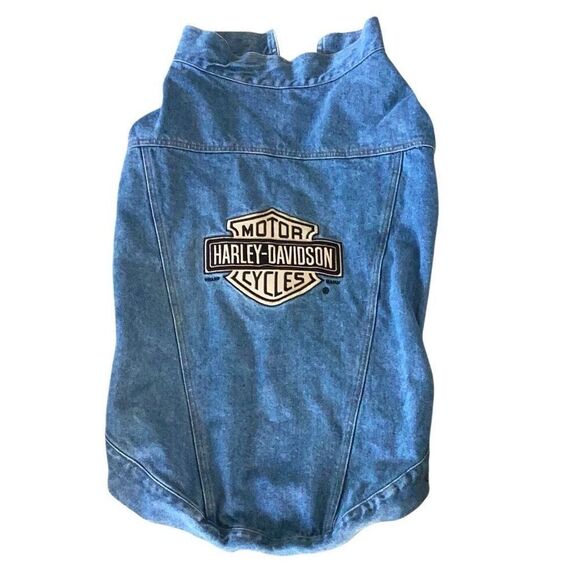 Harley Davidson Dog Jean Denim Jacket Vest Embroidered Logo XL - Picture 1 of 5